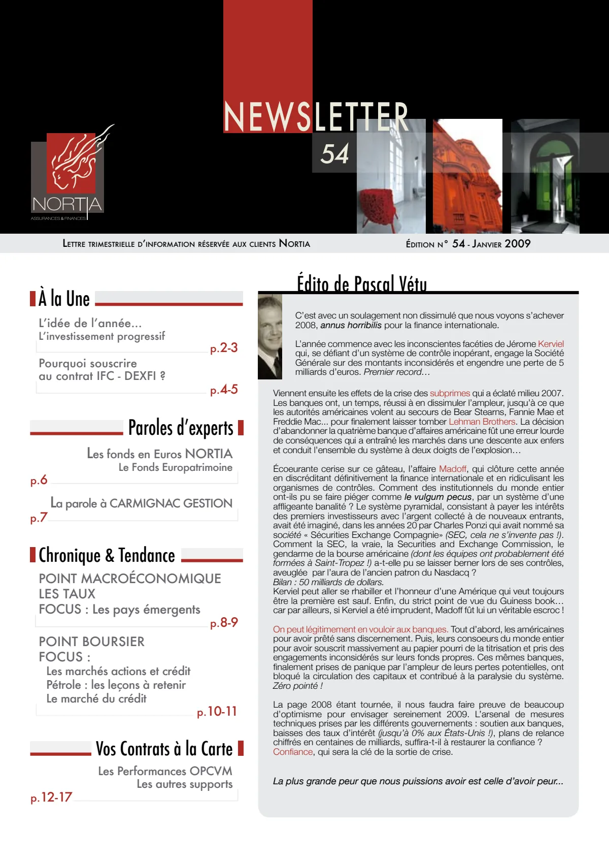 Newsletter n°54 - Janvier 2009