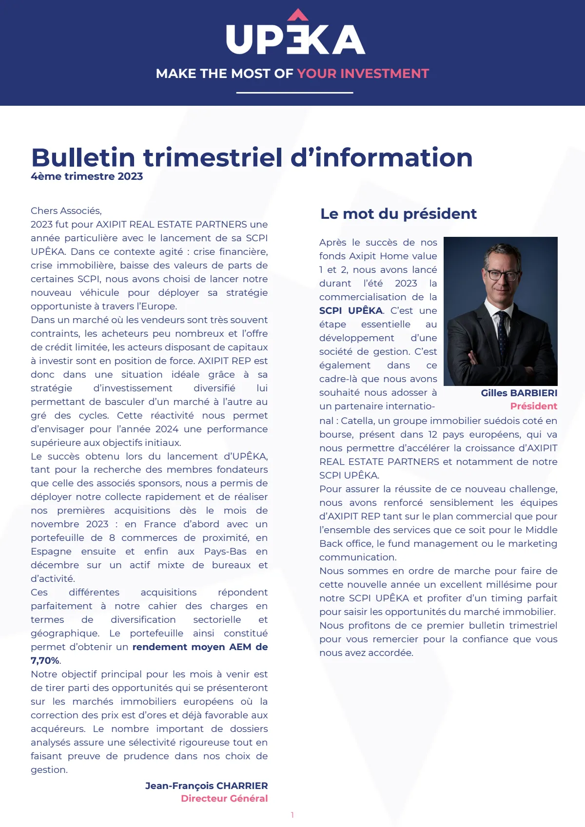 Bulletin trimestriel - 4ème trimestre 2023