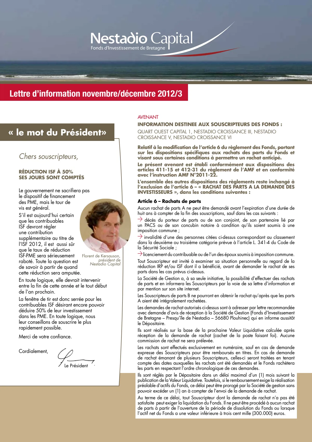 Lettre d'information - décembre 2012