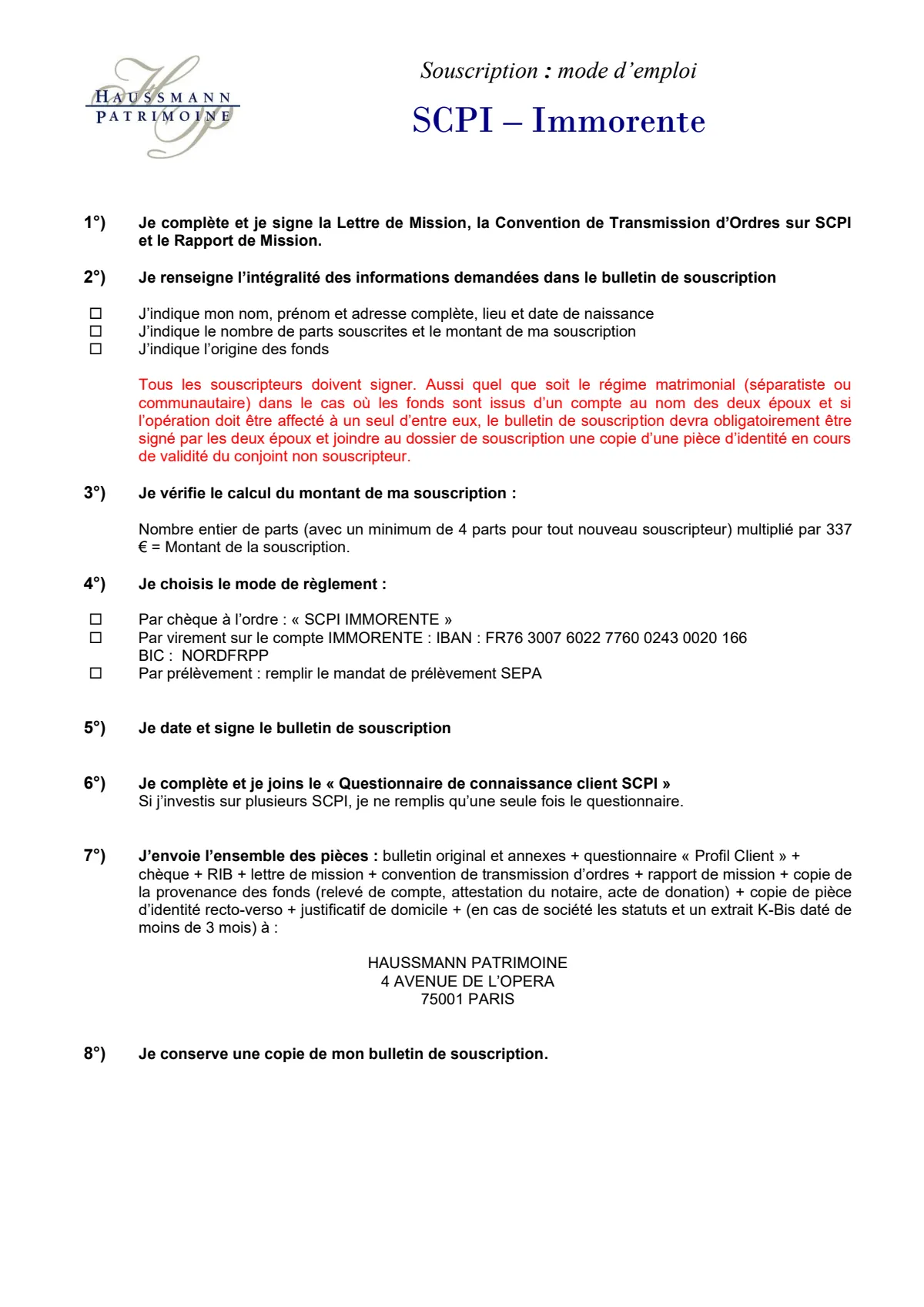 Bulletin de souscription (BS) vierge