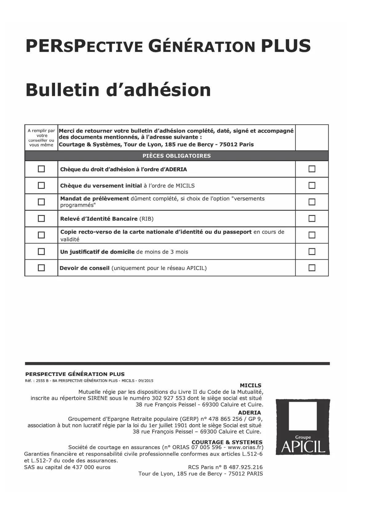 Bulletin de souscription (BS)