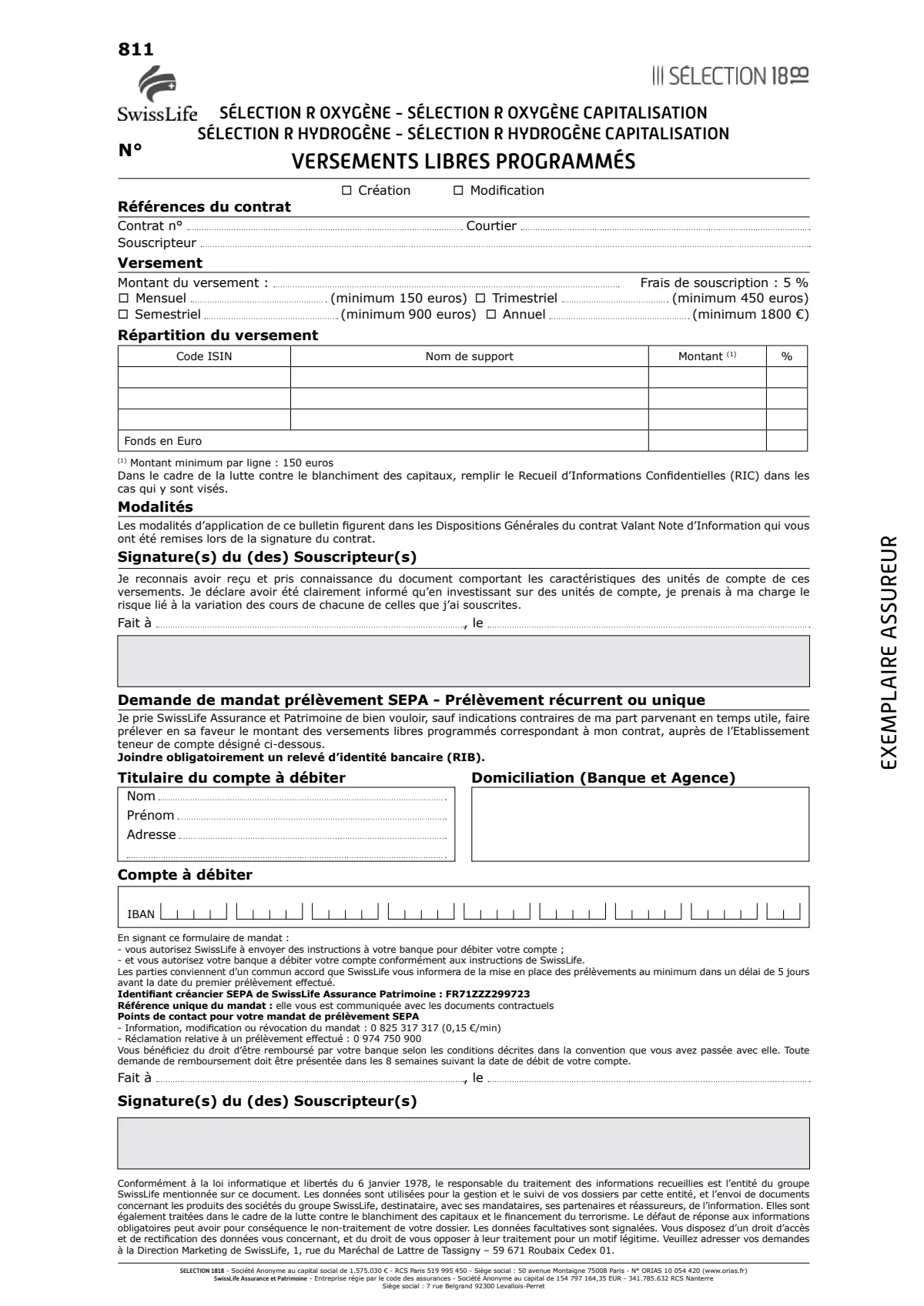 Bulletin de versements libres programmés