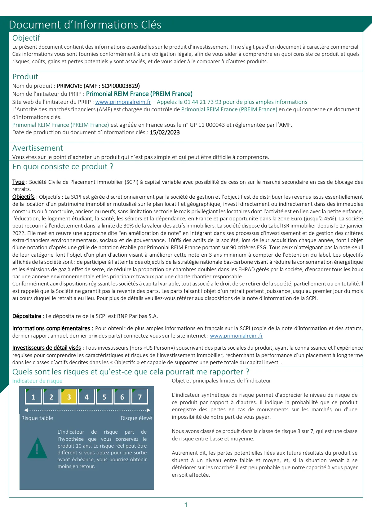 Informations clés (DIC) - 2023