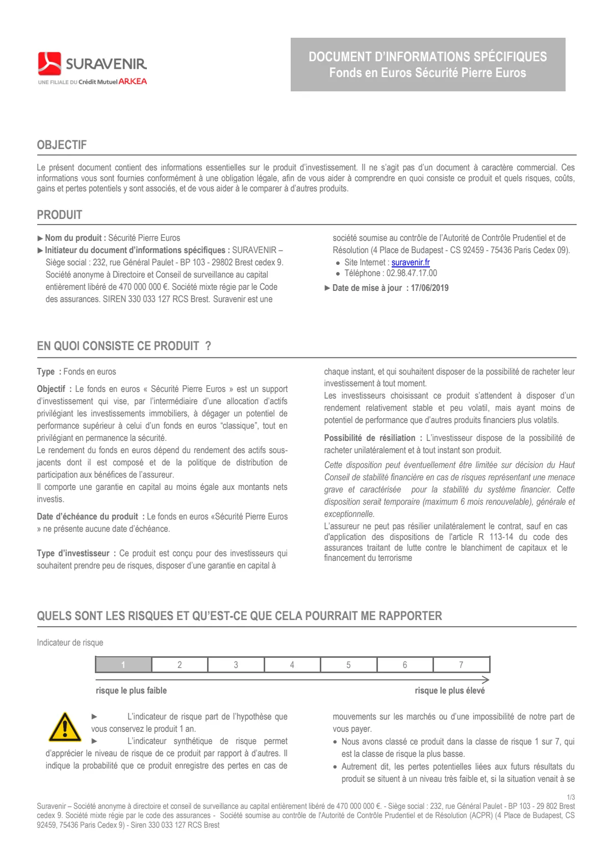 Document d'information Fonds Euros - Sécurité Pierre