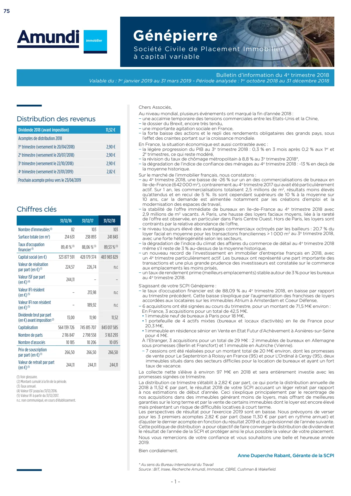 Bulletin trimestriel - 4ème trimestre 2018