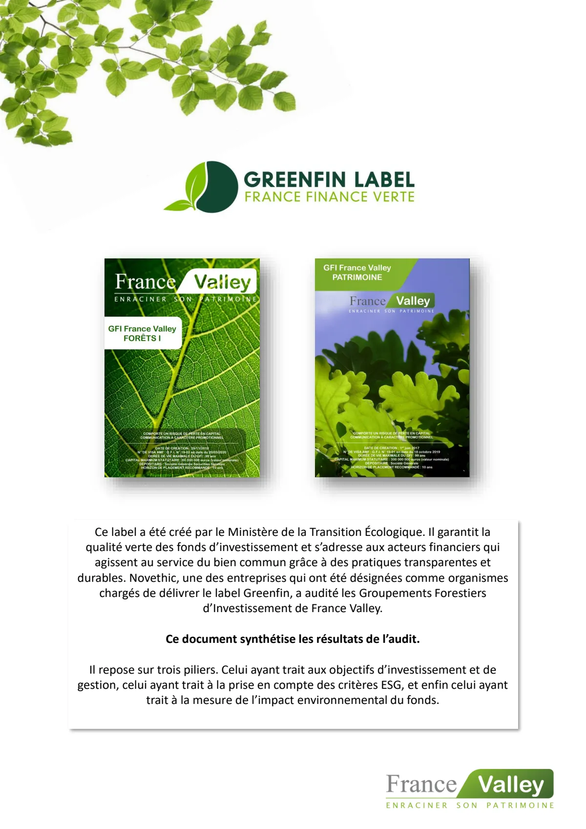 GFI France Valley Patrimoine - Label Greenfin