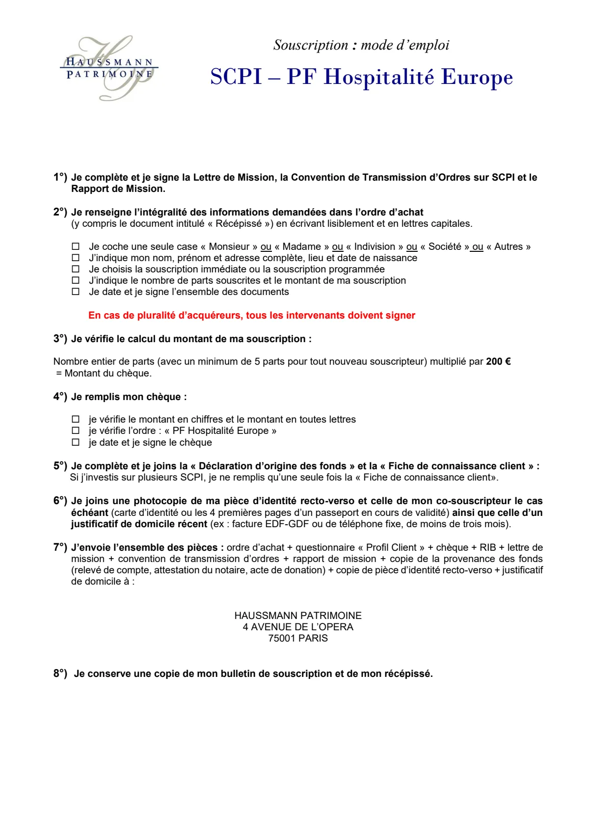 Bulletin de souscription (BS) vierge