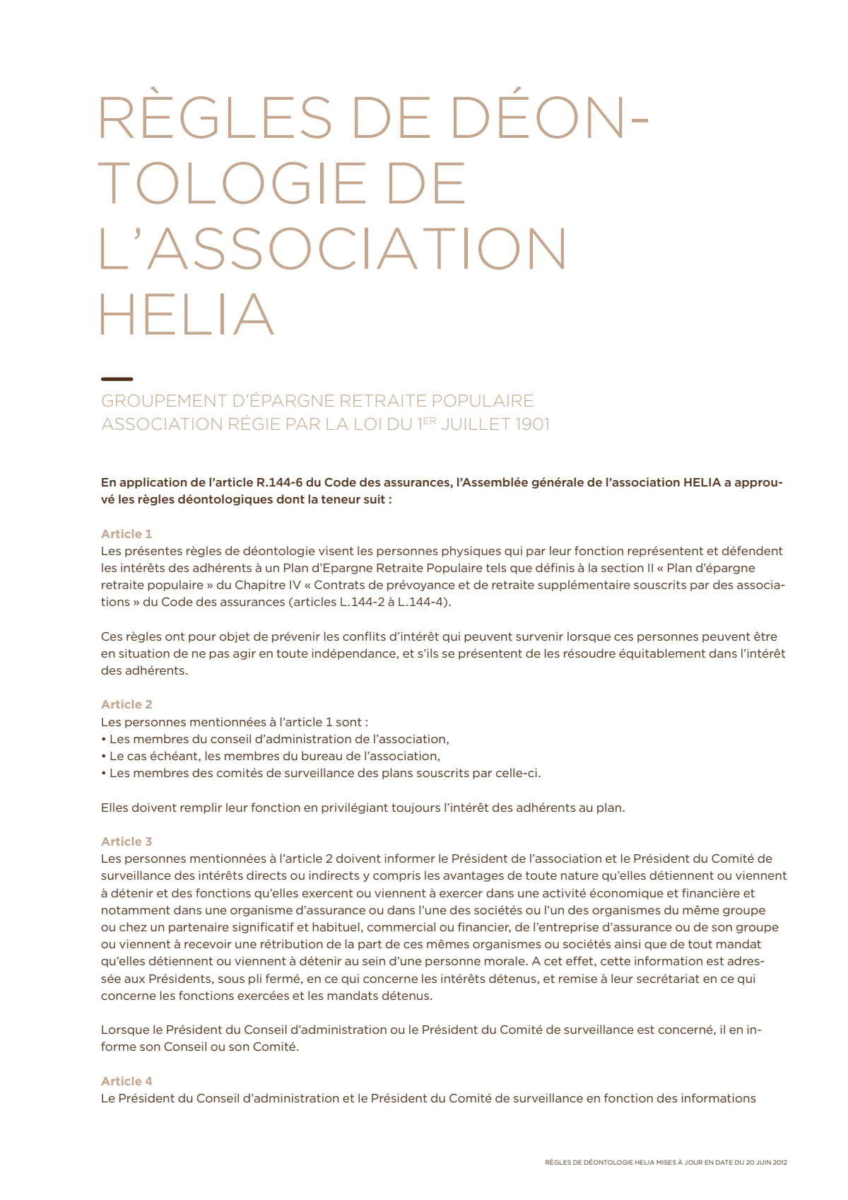 Règles déontologiques de l'association HELIA