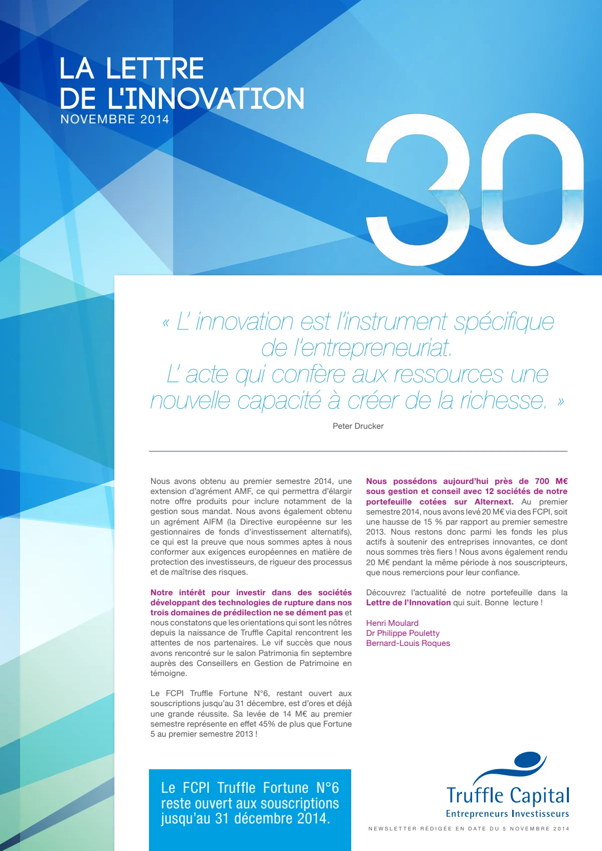 La lettre de l'innovation Truffle n°30 - novembre 2014