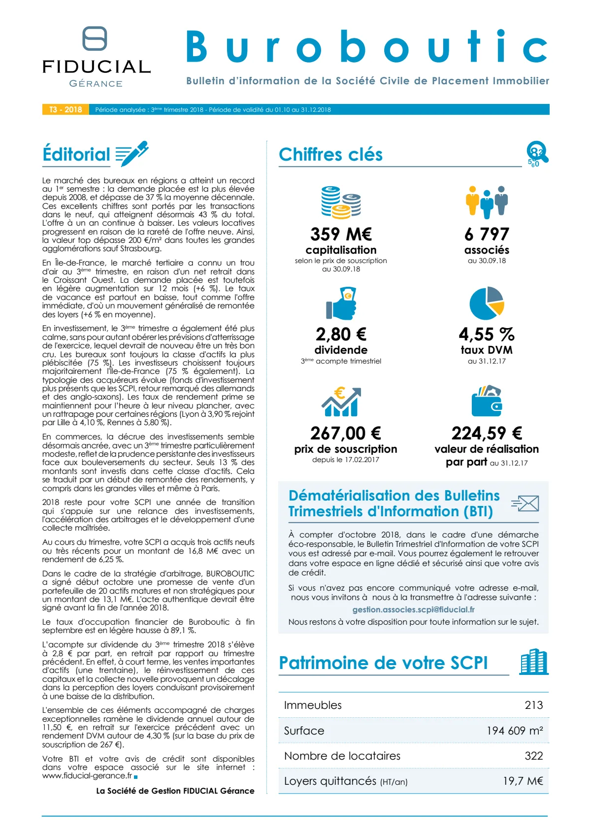 Bulletin trimestriel - 3ème trimestre 2018