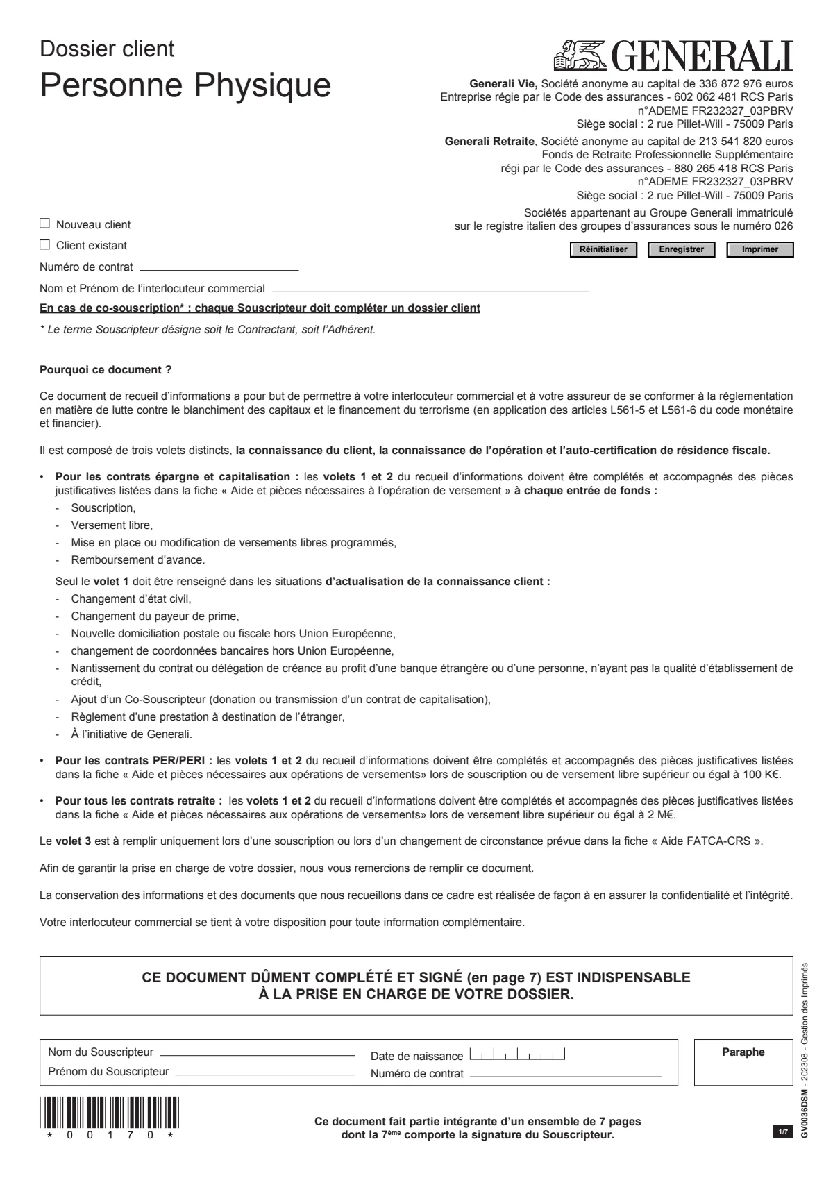 Questionnaire Profil Client - Personne Physique