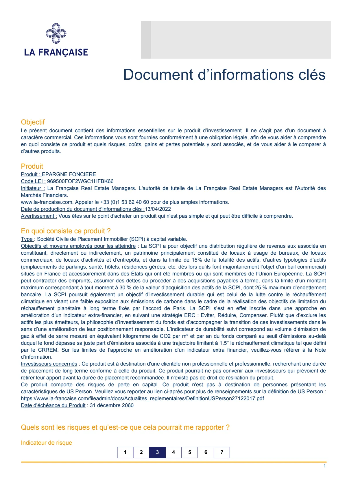 Informations clés (DIC) - 2022