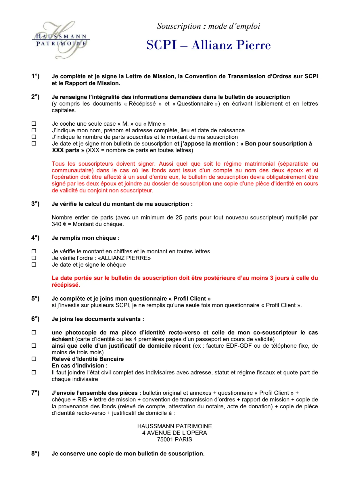 Bulletin de souscription (BS)