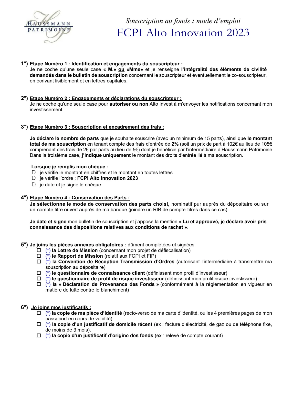 Bulletin de souscription (BS) remplissable