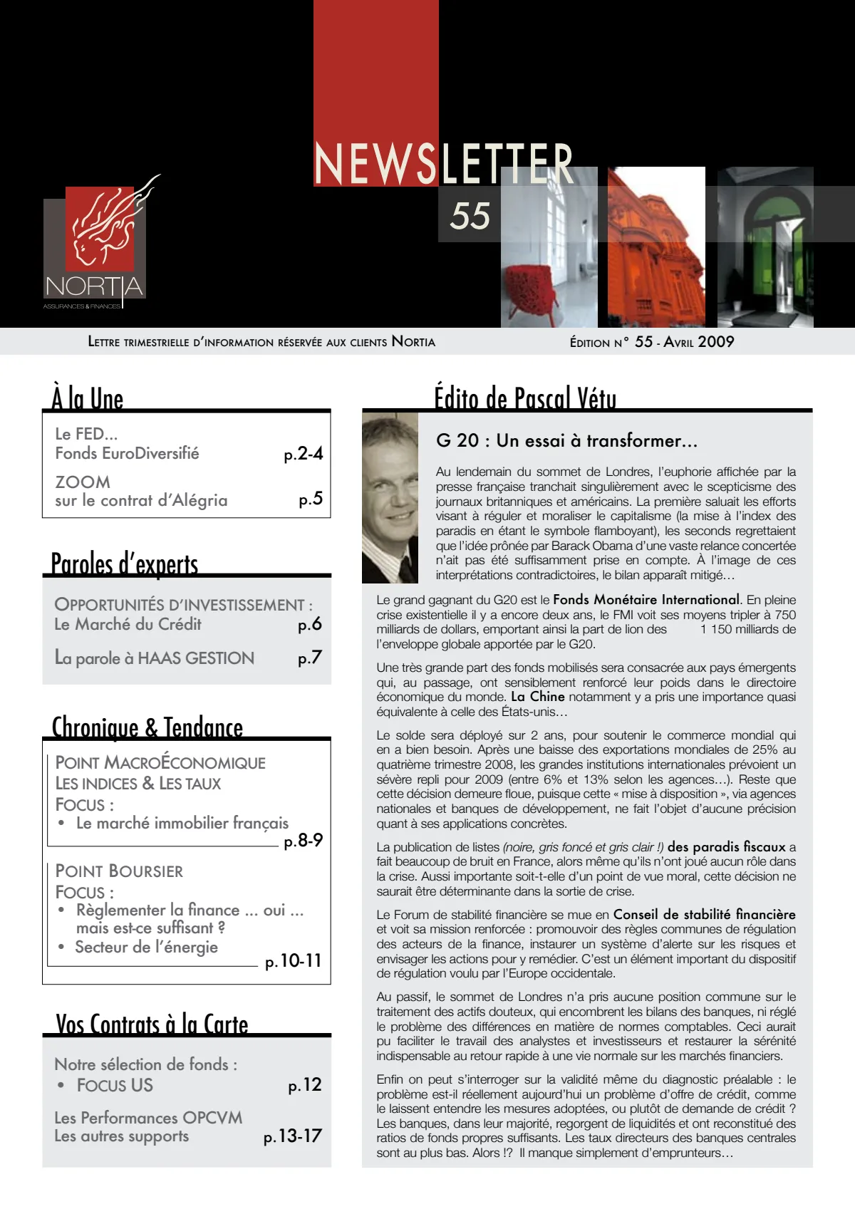 Newsletter n°55 - Avril 2009