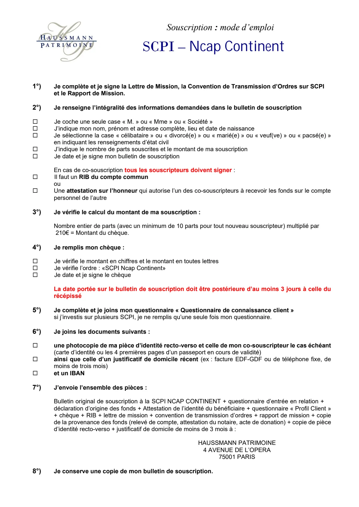 Bulletin de souscription (BS) remplissable