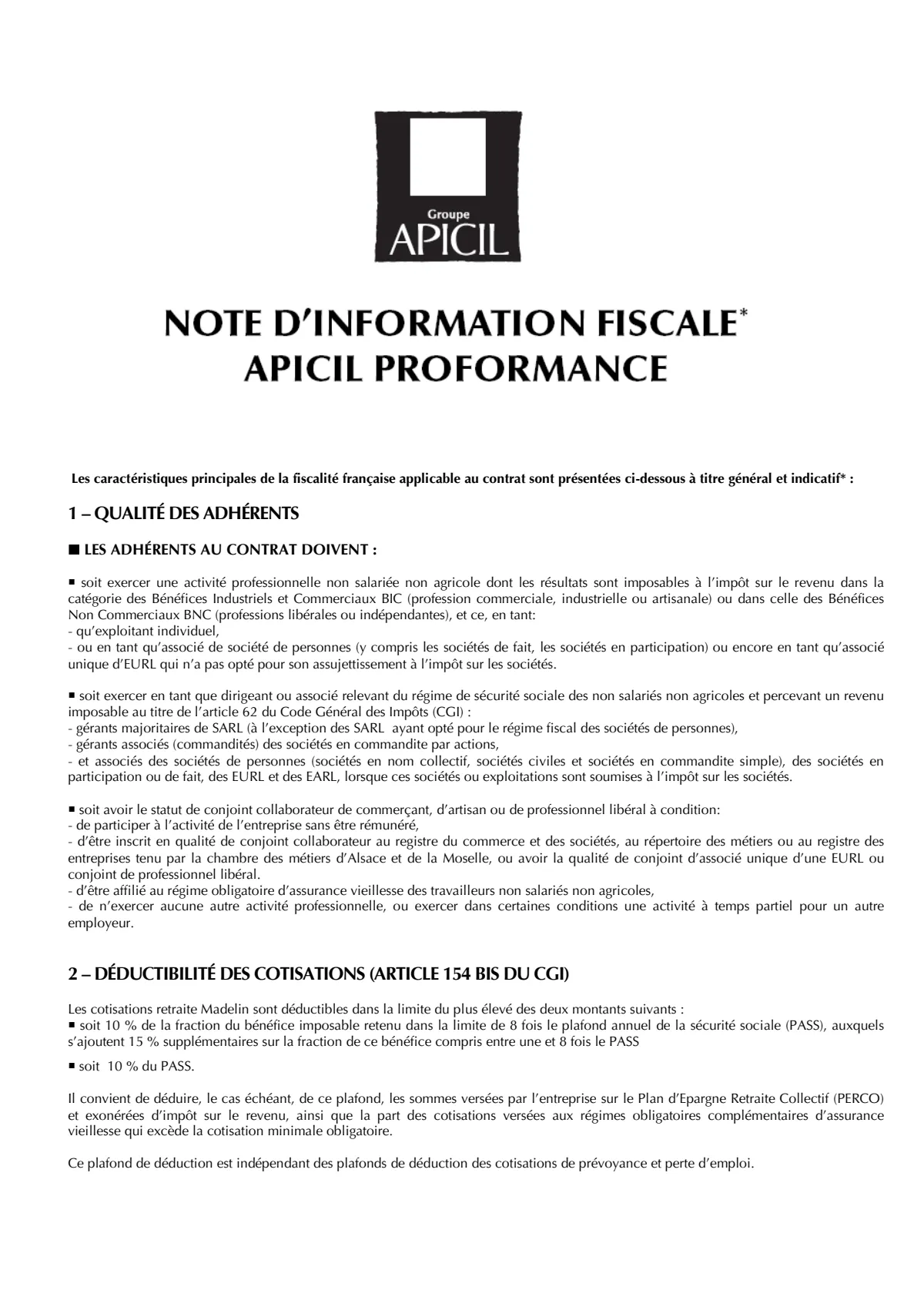 Note fiscale Proformance