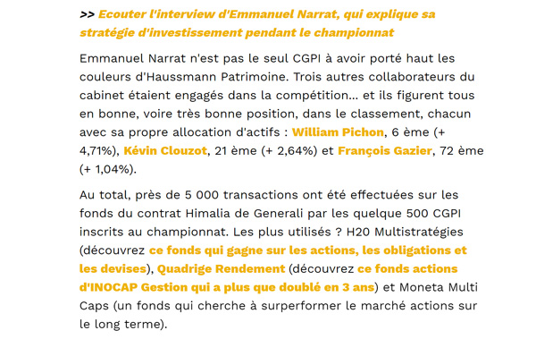 article de presse dans Capital stratégie investissement de Emmanuel Narrat lors du championnat